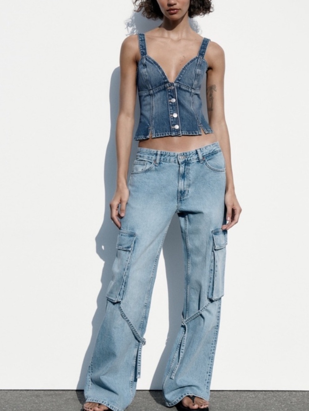 Zara Blue Cargo Flare Jeans - Women's Denim